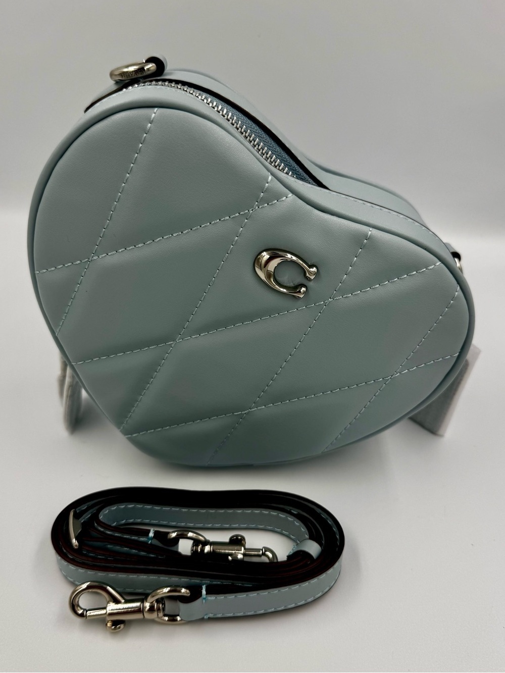 Coach Heart Crossbody Bag CE725 Silver Grey Blue Quilted Leather uln